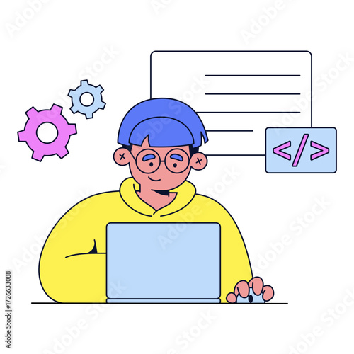 Young man programming on laptop