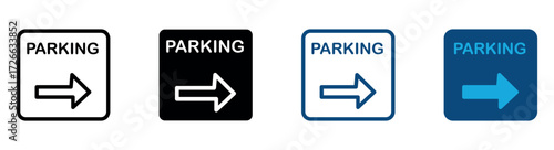 Parking icon set isolated on white background, parking direction sign, vector illustration.
