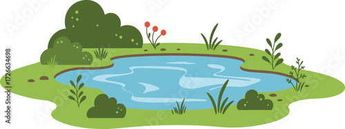 Serene pond scene with lush greenery and aquatic plants serenity nature landscape outdoor tranquility nature element isolated on transparent background