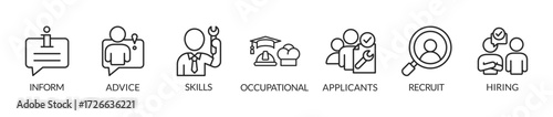Job fair vector illustration advice, occupational choice job application and hiring concept
