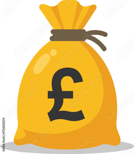 Money bag icon with pound sterling symbol for financial concepts and savings in a declarative style isolated on transparent background
