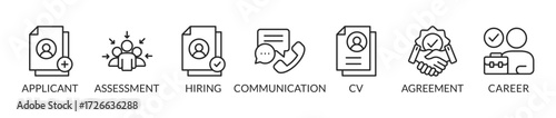 Banner job interview vector illustration concept with keywords and icons