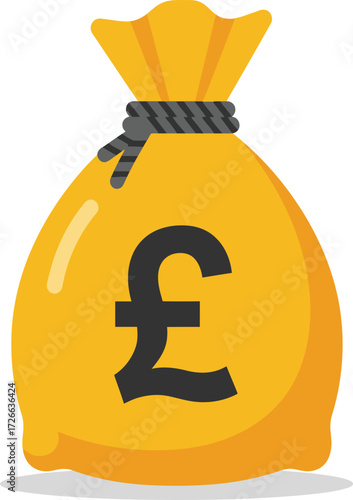 Bright yellow money bag icon with pound sterling symbol indicating financial wealth and savings opportunity isolated on transparent background