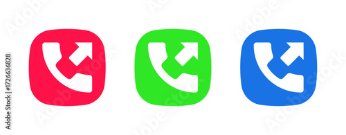 A set of three colorful icons (red, green, blue) showing a phone with an upward arrow, typically indicating an Outgoing Call feature or a filter/entry in the call history logs.