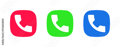 A set of three colorful icons (red, green, blue) featuring a classic telephone handset, representing the core Call Initiation feature to start a voice or video communication.