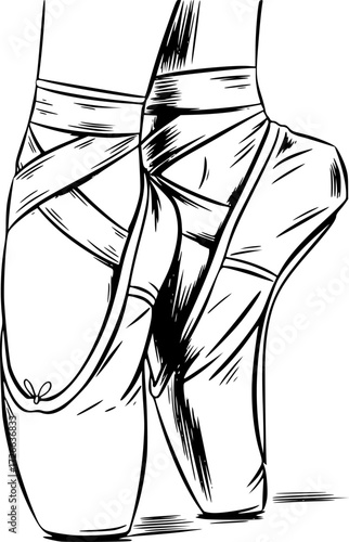 ballet shoes, pointe shoes, black and white, vector