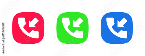 A set of three colorful icons (red, green, blue) showing a phone with a downward arrow, often used to indicate an Incoming Call that was answered or a Missed Call entry in the call log.