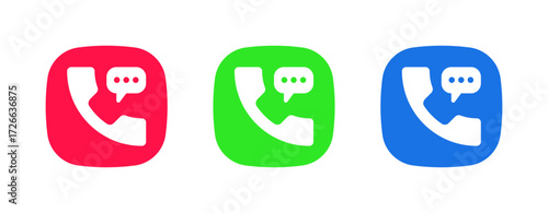 A set of three colorful icons (red, green, blue) featuring a phone with sound waves/radio waves, indicating an Active Call feature or the current status of an ongoing voice transmission.