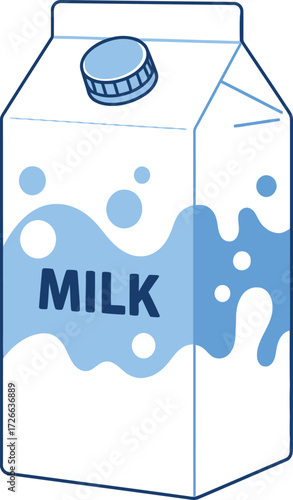 A carton of fresh milk displaying the word milk with blue bubbles and a blue logo isolated on a isolated on transparent background