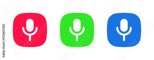 A set of three colorful icons (red, green, blue) featuring a microphone icon, representing the Voice Recorder/Microphone feature for audio input and general device recording.