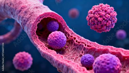 Genetic screening for cancer cell detection blood vessel with vibrant color and detailed texture