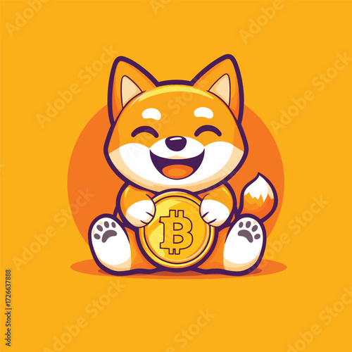 Crypto Pup: A cheerful cartoon Shiba Inu puppy cradling a coin, set against a vibrant backdrop, embodying the playful spirit of digital currency.