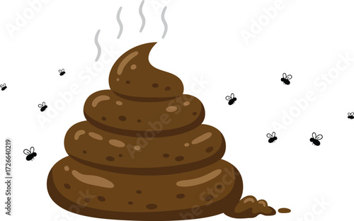 Pile of poop with flies surrounding it a humorous symbol of disgust or unpleasantness in a clean visual style isolated on transparent background