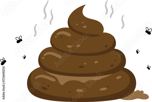 Cartoon pile of poop with flies swarming around smelly waste symbolizing unpleasantness and messy situations isolated on transparent background