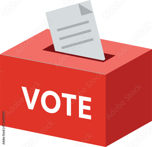 Iconic red ballot box with vote label symbolizing democracy election and civic participation isolated on transparent background