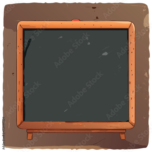 An old rustic blackboard with a wooden frame, slightly worn edges, and chalk dust marks, empty and ready for creative writing or classroom design
