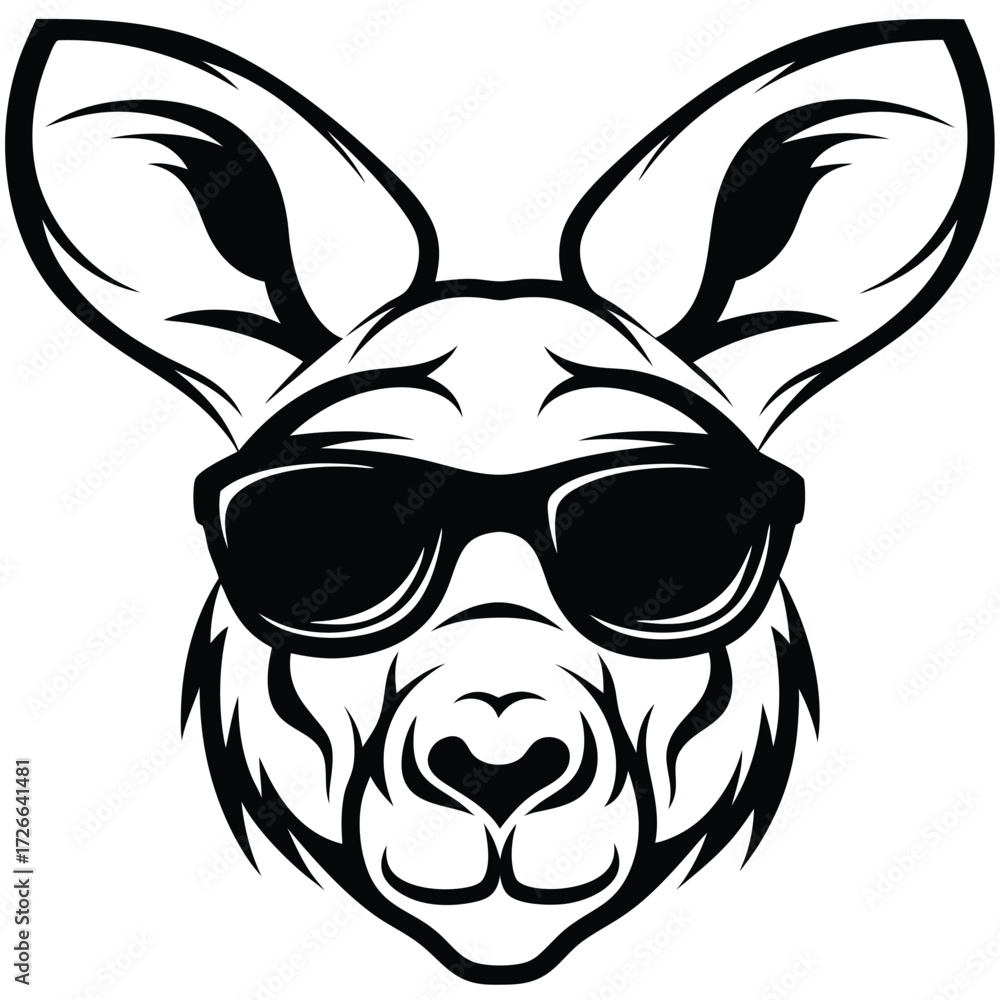 Obraz premium Isolated kangaroo head wears dark sunglasses, providing a clean, stylized aesthetic