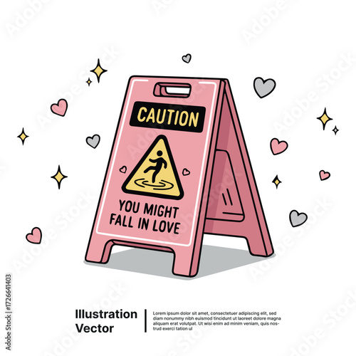 Cute Pink Caution Sign Be Careful! You Might Fall in Love – Adorable Relationship Warning