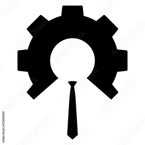 Logo ingeniero jefe. Icono engranaje con corbata 