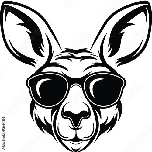 kangaroo head boasts cool sunglasses in a stark black and white design