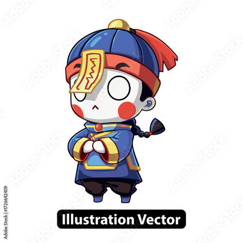 Cute chibi cartoon illustration of a traditional Chinese jiangshi from folklore vector