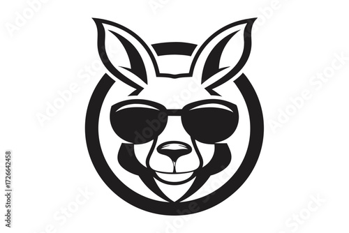 kangaroo head wearing sunglasses inside circle creates a fun animal logo