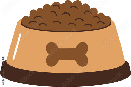 Full bowl of delicious dog food with bone emblem for healthy pet nutrition and feeding time joyful moments isolated on transparent background