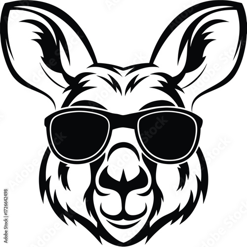 kangaroo head wearing sunglasses showcases a distinctive black silhouette against the white backdrop