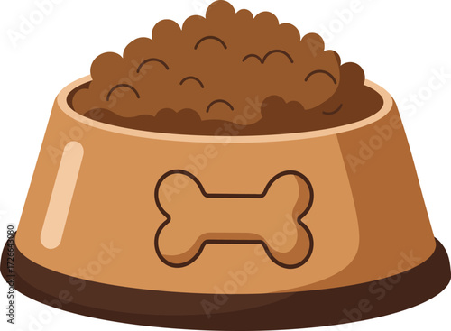 A full bowl of dry dog food with a bone design emblem for canine nutrition and pet care isolated on transparent background