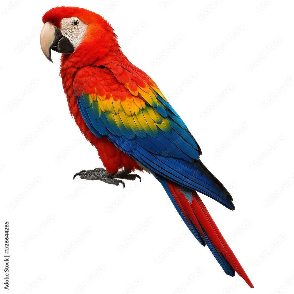 Obraz premium Colorful Macaw Perched on a Branch Isolated on Transparent Background