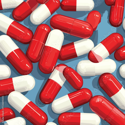 Scattered Red and White Capsules , vector style simple color