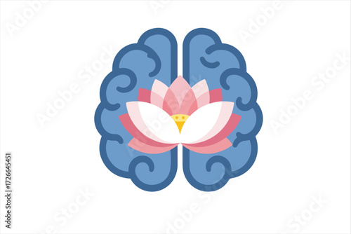 Stylized illustration of a brain with a lotus flower blooming in the center, symbolizing mindfulness and mental clarity.