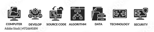 programming and coding background vector illustration with icons and keywords