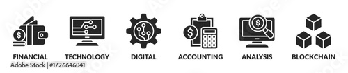Banner Fintech Internet Concept. text and Investment Financial Technology vector icons