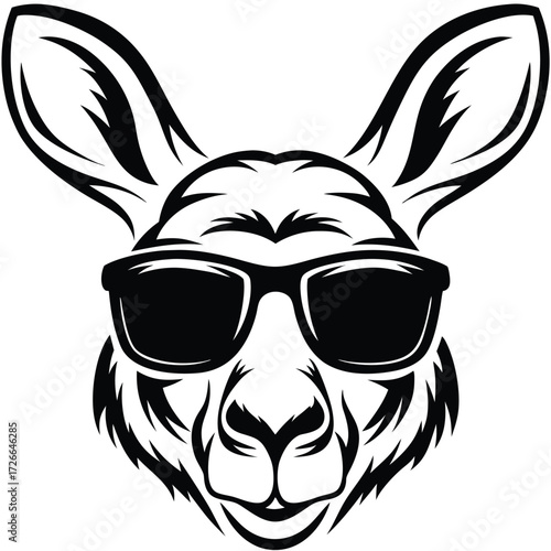 Monochrome kangaroo mascot wearing sunglasses creates a bold, striking, and iconic animal design
