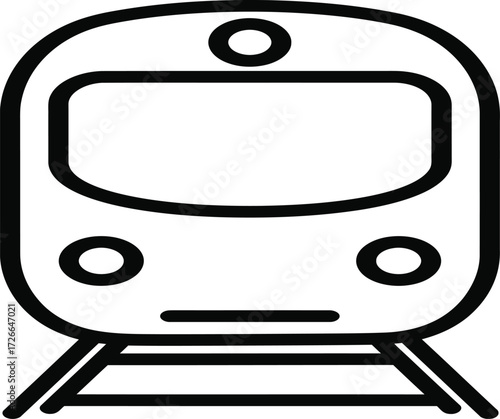 Simple outline icon of a modern train front on railway tracks symbolic of transportation and travel isolated on transparent background