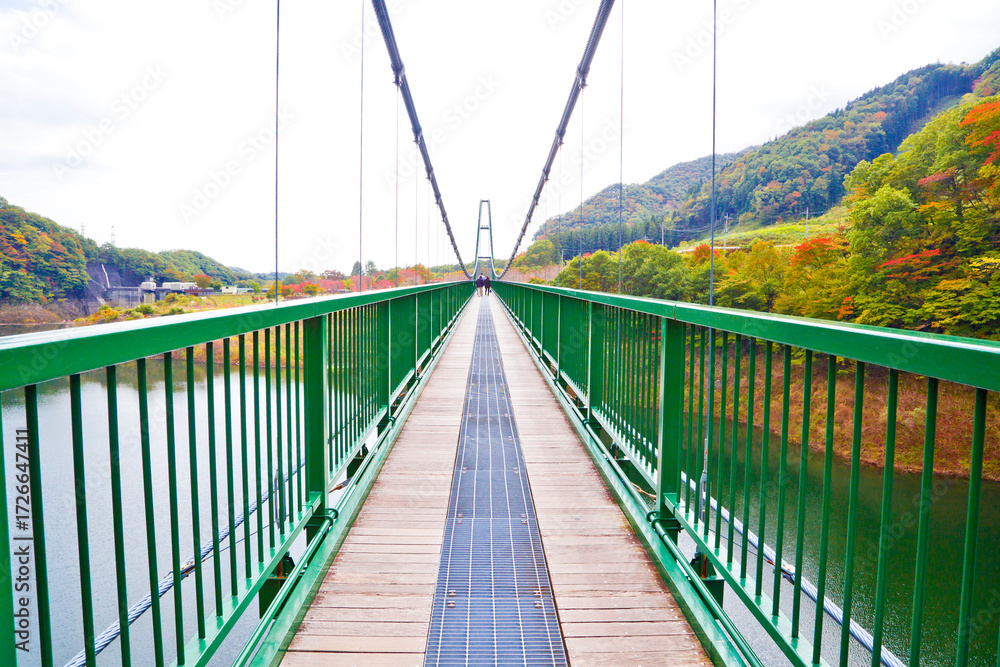 Obraz premium Momijidani Suspension Bridge in Shiobara onsen, Tochigi prefecture, Kanto, Japan.