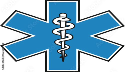 Star of life medical symbol caduceus emblem symbolizing emergency medical services and healthcare professionals isolated on transparent background