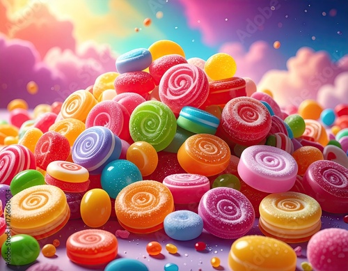 Colorful Candy Pile in Fantasy Setting