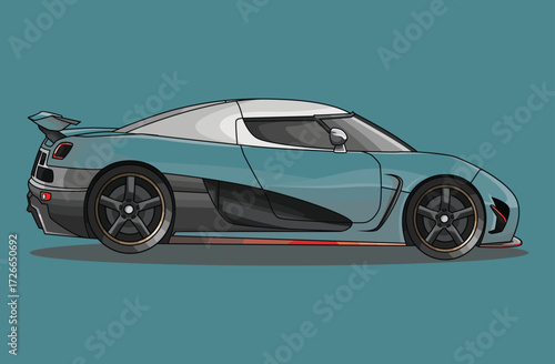 Blue Sports Supercar Vector Side View