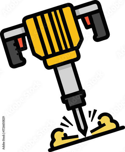 Vibrant Yellow and Gray Construction Jackhammer Piercing Ground