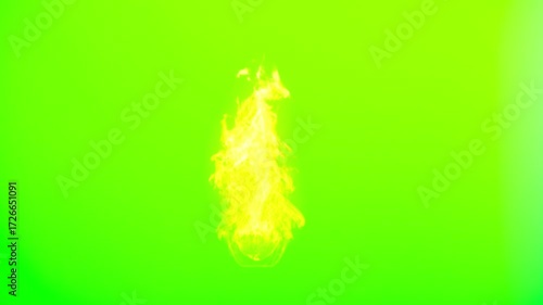 Yellow Fire Flame Explosion on Green Screen Background. 4k Video Green Screen