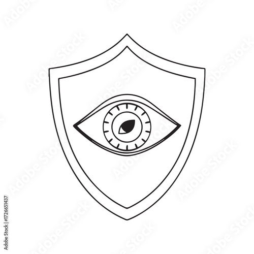 Minimalist shield with biometric eye scan security icon