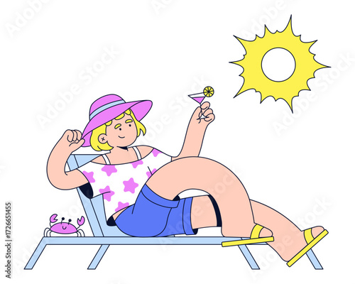 Young woman drinking a cocktail on a lounger 