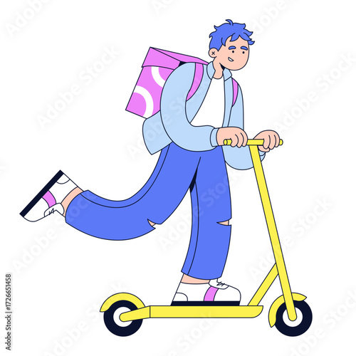 Young delivery man riding a scooter