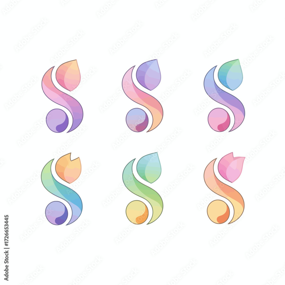 Naklejka premium Gradient Floral Letter S Icon Set Colorful Abstract Flower Logos for Branding and Design