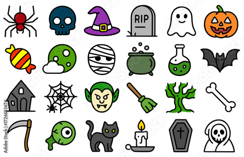 Icon Sheet, Halloween theme, outline edition