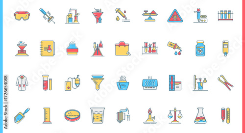collection laboratory science research chemistry flat icons