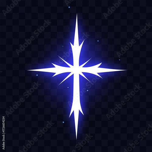 Manga thunder effect renders comic power background while energy manga light expands outward. Manga thunder flash builds four-point cross strike with glowing star impact and vector burst.