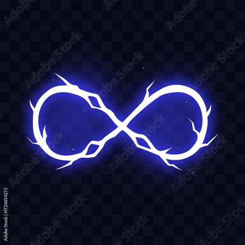Manga thunder effect displays comic power background where energy manga line bends infinity. Manga thunder spark flows in loop bolt symbol glowing as abstract electric design element.